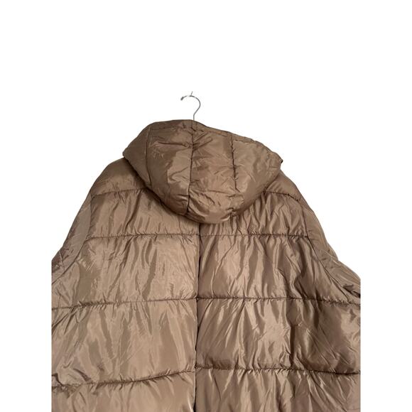Ellos Size 4X Plus Brown Tan Neutral Puffer Font Zip Jacket Hood Winter Parka - Picture 6 of 10